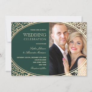 Elegant Gold and Emerald Green Wedding Invitation
