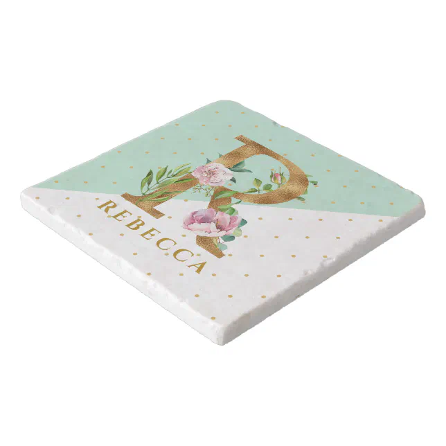 Elegant gold and flowers letter R Trivet | Zazzle
