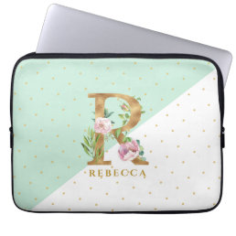Elegant gold and flowers lettering R for Rebecca Laptop Sleeve