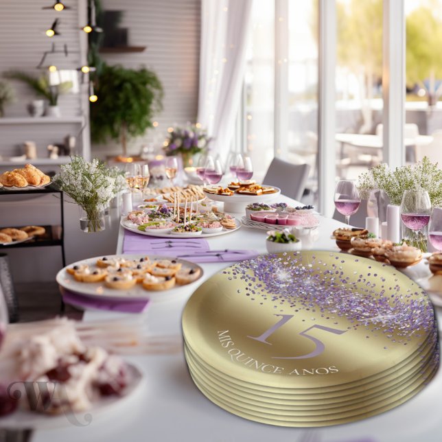 Elegant Gold and Glitter Quinceañera Paper Plates (Creator Uploaded)