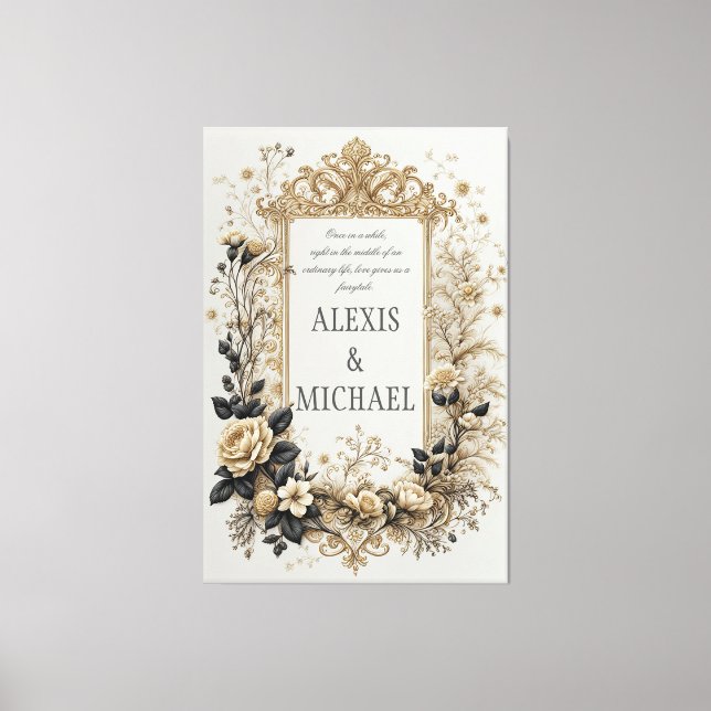 Elegant Gold and Gray Floral  Canvas Print (Front)