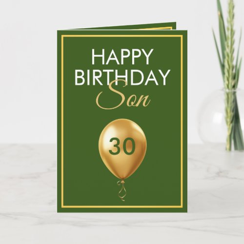 Elegant Gold and Green Balloon Son 30th Birthday