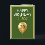 Elegant Gold and Green Balloon Son 30th Birthday Card<br><div class="desc">Elegant Gold and Green Balloon Son 30th Birthday, a unique design made for anyone looking for something special for their son on his birthday. The design features a nice golden balloon in the front with customizable text that you can personalize, so, don't hesitate to customize it in order to make...</div>