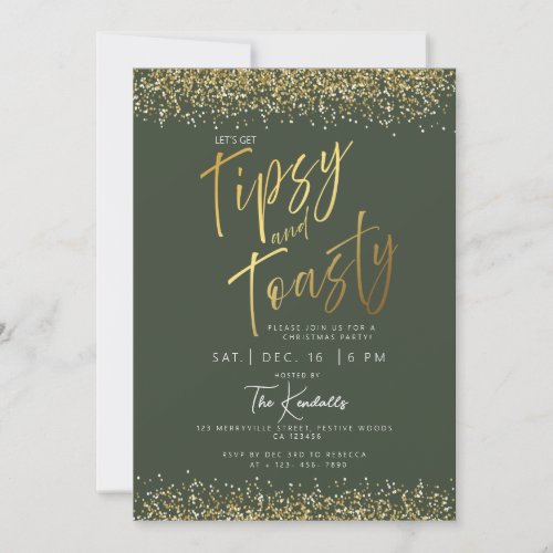 Elegant Gold and Green Christmas Party Invitation
