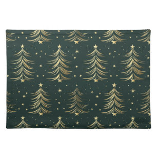 Elegant Gold and Green Christmas Tree Pattern Cloth Placemat