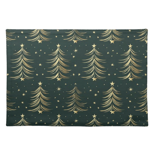 Elegant Gold and Green Christmas Tree Pattern Cloth Placemat (Front)