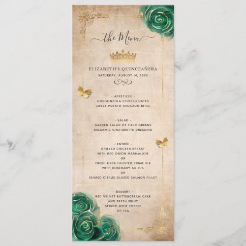 Elegant Gold and Green Roses Watercolor Floral Menu