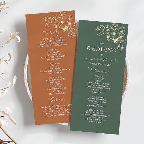 Elegant Gold and Green Wedding Program