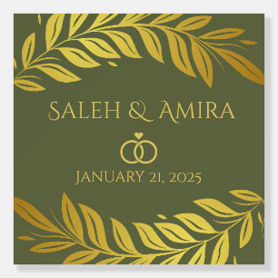 Elegant Gold and Green Wedding Sign