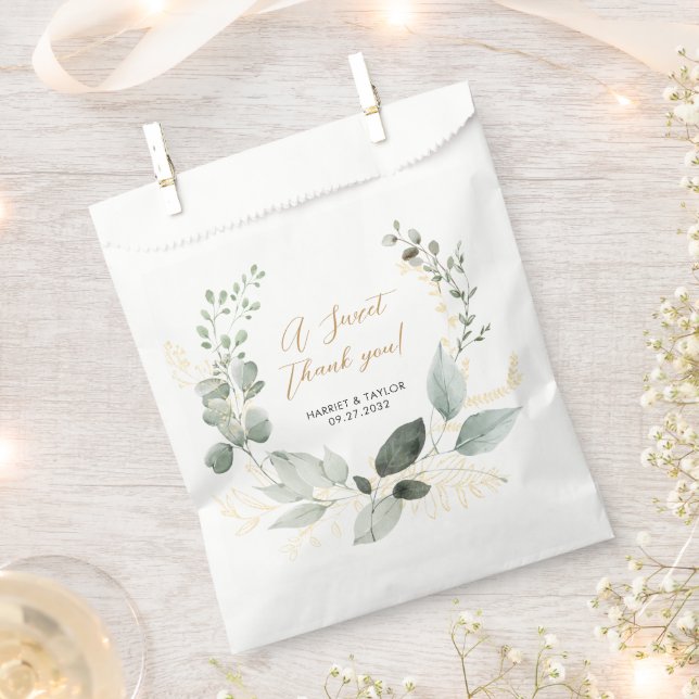 Elegant Gold and Greenery Eucalyptus Thank You Favor Bag (Clipped)