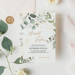 Elegant Gold and Greenery Eucalyptus Wedding Invitation