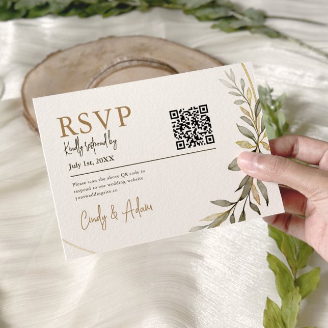Elegant Gold and Greenery Wedding RSVP Card (Creator Uploaded)