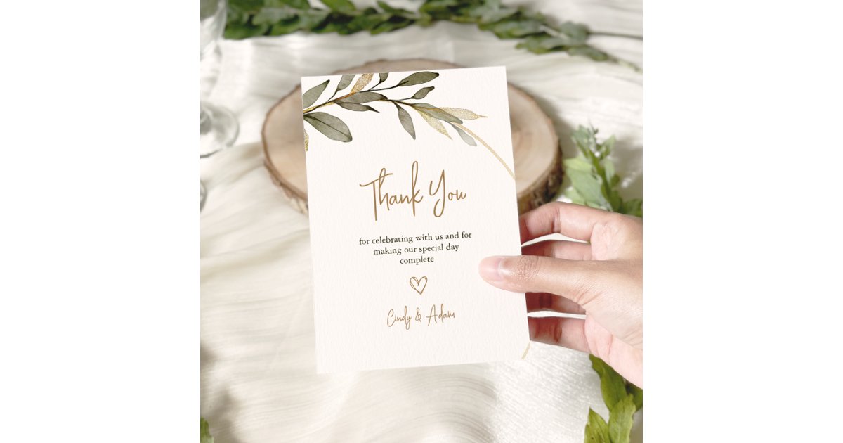 Elegant Gold and Greenery Wedding Thank You Card | Zazzle