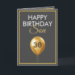 Elegant Gold and Grey Balloon Son 30th Birthday Card<br><div class="desc">Elegant Gold and Grey Balloon Son 30th Birthday, a unique design made for anyone looking for something special for their son on his birthday. The design features a nice golden balloon in the front with customizable text that you can personalize, so, don't hesitate to customize it in order to make...</div>