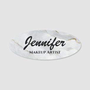 elegant gold and grey marble  modern script name tag