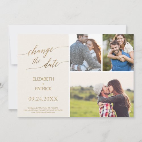 Elegant Gold and Ivory 3 Photo Change the Date Save The Date