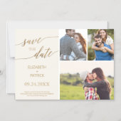 Elegant Gold and Ivory 3 Photo Save the Date Magnetic Invitation (Front)