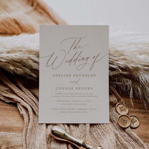 Elegant Gold and Ivory Calligraphy Wedding Invitation