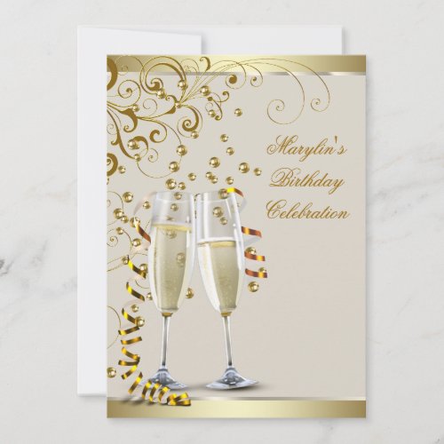 Elegant Gold and Ivory Cream Birthday Custom Announcements