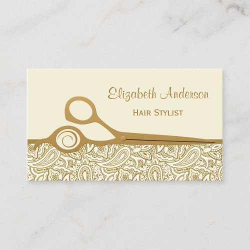 Elegant Gold and Ivory Paisley Hair Salon Business Cards