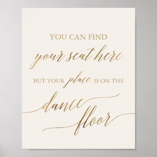 Elegant Gold and Ivory Place Card Dance Floor Sign