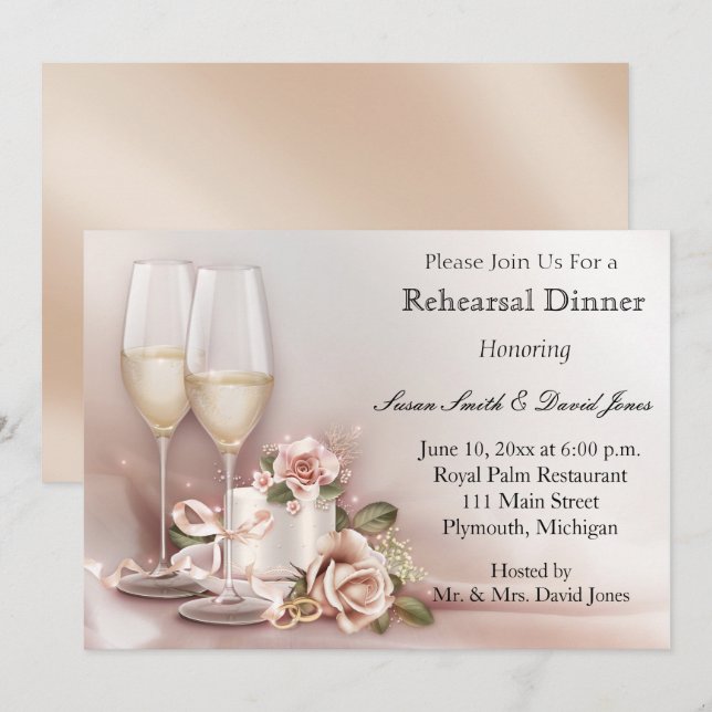 Elegant Gold and Ivory Rehearsal Dinner Invitation (Front/Back)