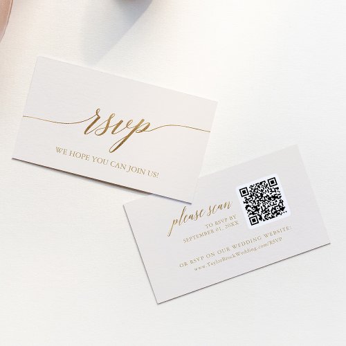 Elegant Gold and Ivory Wedding QR Code RSVP Card