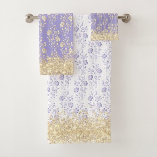 Elegant Gold and Lavender Floral      Bath Towel Set