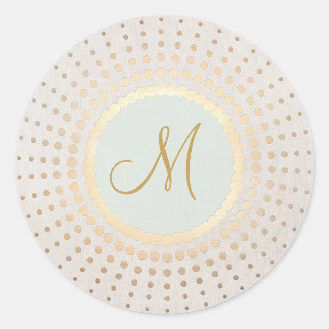 Elegant Gold and Light Blue Gold Monogram Classic Round Sticker | Zazzle