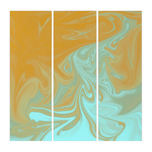 Elegant Gold And Light Blue Liquid Art Triptych