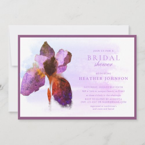 Elegant Gold and Lilac Iris Floral Bridal Shower Invitation