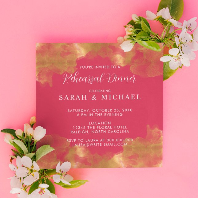 Elegant Gold And Magenta Wedding Rehearsal Dinner Invitation (Creator Uploaded)