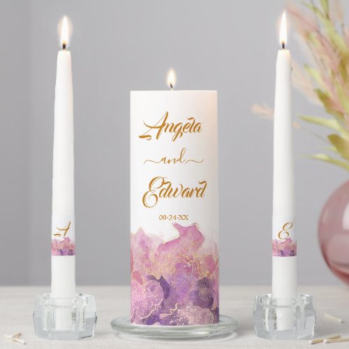 Elegant Gold And Magenta Wedding Unity Candle Set