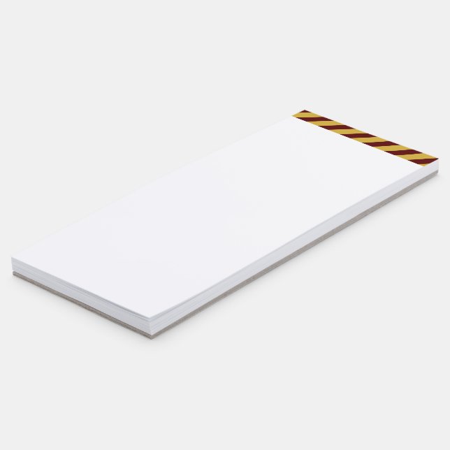 Elegant Gold and Maroon Stripe Headside Magnetic Notepad (Angled)
