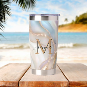 Elegant Gold and Nacre Monogram Name Personalized Insulated Tumbler