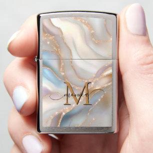 Elegant Gold and Nacre Monogram Name Personalized Zippo Lighter