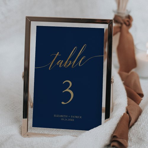 Elegant Gold and Navy 5x7 Wedding Table Number