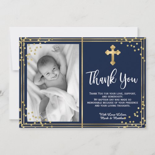 Elegant Gold and Navy Baptism Thank You Cards