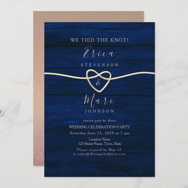 Elegant Gold and Navy Blue Wedding Reception Invitation (Front/Back)