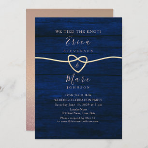 Elegant Gold and Navy Blue Wedding Reception Invitation