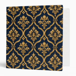 Elegant Gold and Navy Damask Vintage Motif Design 3 Ring Binder