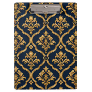 Elegant Gold and Navy Damask Vintage Motif Design Clipboard