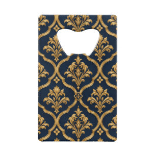 Elegant Gold and Navy Damask Vintage Motif Design Credit Card Bottle Opener