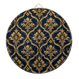 Elegant Gold and Navy Damask Vintage Motif Design Dart Board
