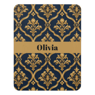Elegant Gold and Navy Damask Vintage Motif Design Door Sign