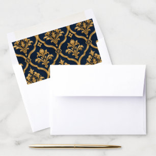 Elegant Gold and Navy Damask Vintage Motif Design Envelope Liner