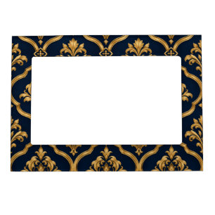 Elegant Gold and Navy Damask Vintage Motif Design Magnetic Frame