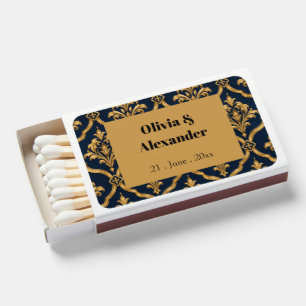 Elegant Gold and Navy Damask Vintage Motif Design Matchboxes