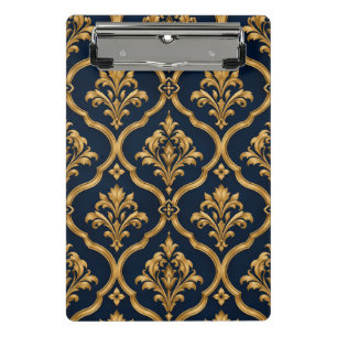 Elegant Gold and Navy Damask Vintage Motif Design Mini Clipboard