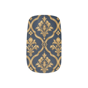 Elegant Gold and Navy Damask Vintage Motif Design Minx Nail Art